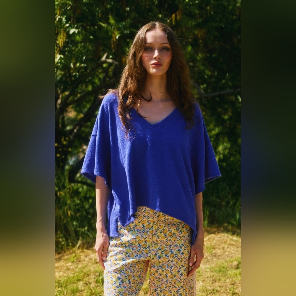 NWOT BUCKETLIST Deep Blue V-Neck Top
